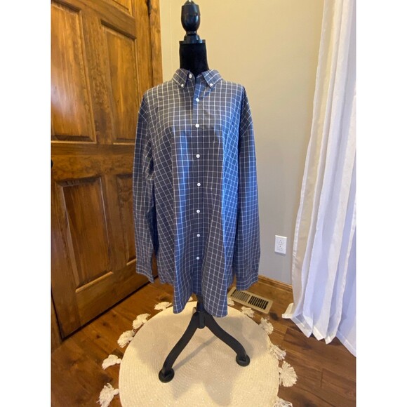 Croft & Barrow Men’s 3X Big &  Tall Gray Long Sleeved Plaid Buttondown Shirt - Picture 2 of 8